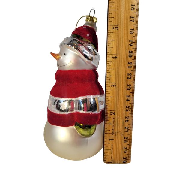 Handcrafted Glass Snowman Ornament Red Hat & Sweater Christmas Decor 5" - Picture 7 of 9